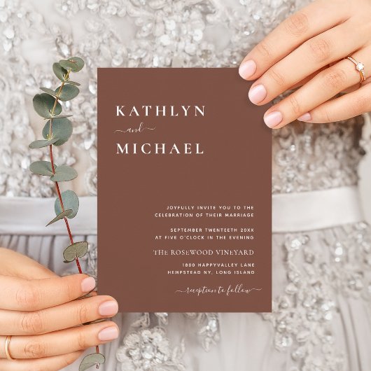 Invitation Carte Postale Terracotta QR Code Tout en un Mariage moderne chic