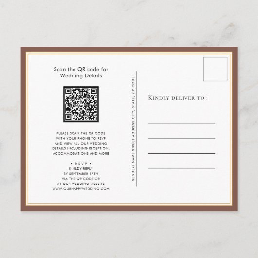 Invitation Carte Postale Terracotta QR Code Tout en un Mariage moderne chic (Dos)