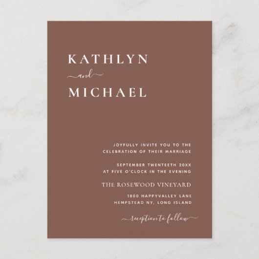 Invitation Carte Postale Terracotta QR Code Tout en un Mariage moderne chic (Devant)
