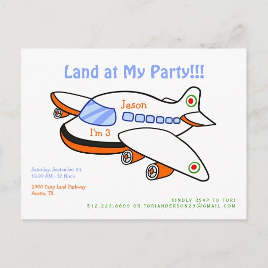 Invitation Carte Postale Terre Mignonne à Mon Carton d'Invitation d'Avion d (Devant)