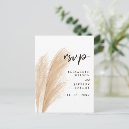 Invitation Carte Postale Terre rustique Neutre Boho Pampas Grass RSVP Invit (Debout devant)