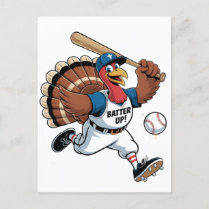 Invitation Carte Postale Thanksgiving Baseball Turquie Batter Gobbler