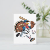 Invitation Carte Postale Thanksgiving Baseball Turquie Batter Gobbler (Debout devant)