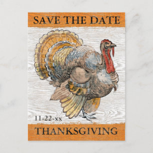 Invitation Carte Postale Thanksgiving Turkey Rustic Save the Date