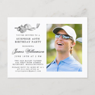 Invitation Carte Postale Thème de golf 40ème SURPRISE Anniversaire Photo