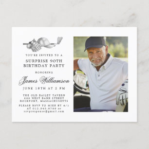 Invitation Carte Postale Thème de golf 90ème SURPRISE Anniversaire Photo