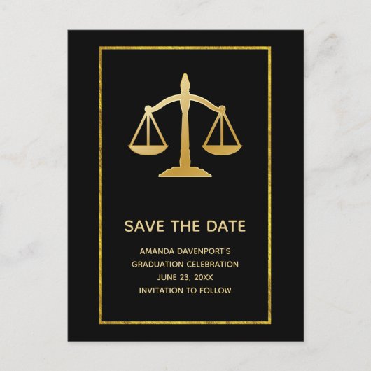 Invitation Carte Postale Thème de loi des échelles d'or de justice Sauvegar (Devant)