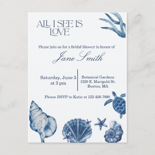 Invitation Carte Postale Thème d'invitation de douche de mariée côtière (Devant)