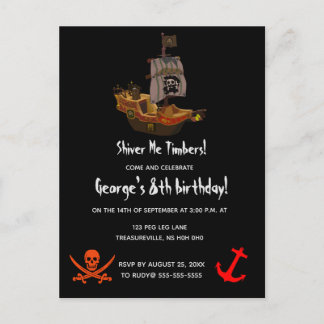 Invitation Carte Postale Timbres Shiver Me modifiables Pirate Anniversaire