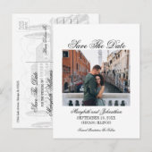 Invitation Carte Postale Toile & Calligraphie Enregistrer La Date Photo Car (Devant / Derrière)