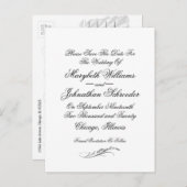 Invitation Carte Postale Toile & Calligraphie Mariage Enregistrer La Date C (Devant / Derrière)