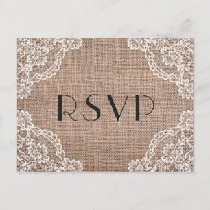 Invitation Carte Postale Toile de jute rustique avec coins en dentelle   Ch