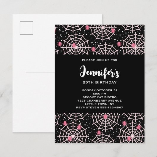 Invitation Carte Postale Toiles d'araignées et motif d'araignées pour Hallo (Devant / Derrière)