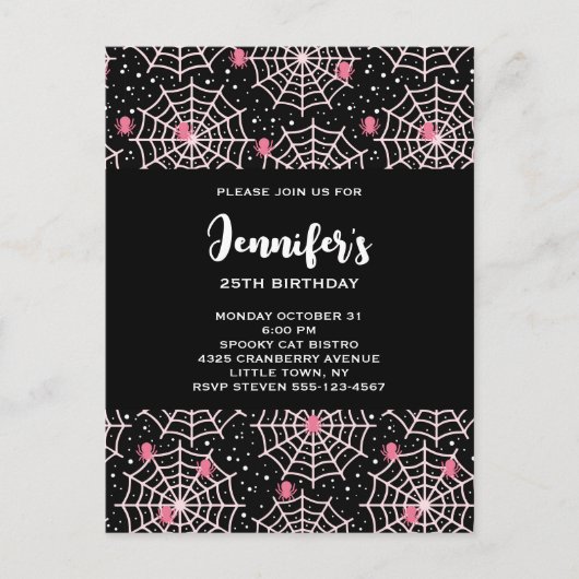 Invitation Carte Postale Toiles d'araignées et motif d'araignées pour Hallo (Devant)