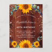 Invitation Carte Postale Tournesol d'anniversaire eucalyptus bois brun rust (Devant)