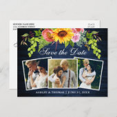 Invitation Carte Postale Tournesol en bois bleu rustique Enregistrer la dat (Devant / Derrière)