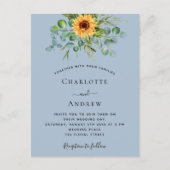 Invitation Carte Postale Tournesol eucalyptus verdure mariage bleu poussiér (Devant)