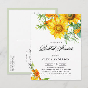 Invitation Carte Postale Tournesol rustique et Fête des mariées d'épine de