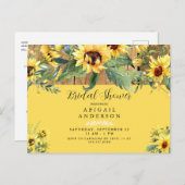 Invitation Carte Postale Tournesol Rustique Fête des mariées Jaune (Devant / Derrière)