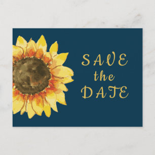 Invitation Carte Postale Tournesol rustique. Mariage bleu marine Enregistre