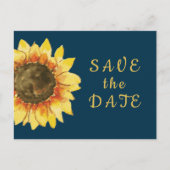 Invitation Carte Postale Tournesol rustique. Mariage bleu marine Enregistre (Devant)
