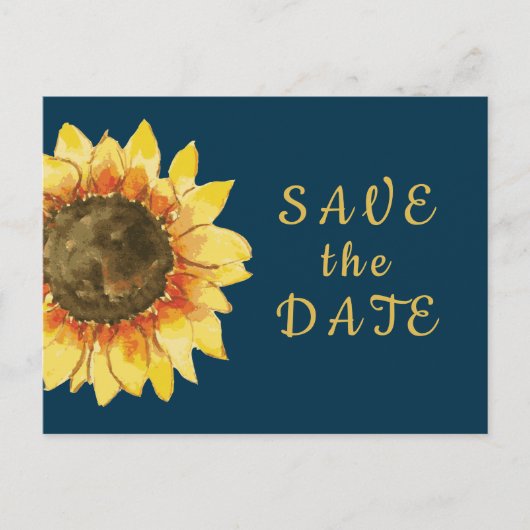 Invitation Carte Postale Tournesol rustique. Mariage bleu marine Enregistre (Devant)