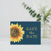 Invitation Carte Postale Tournesol rustique. Mariage bleu marine Enregistre (Debout devant)