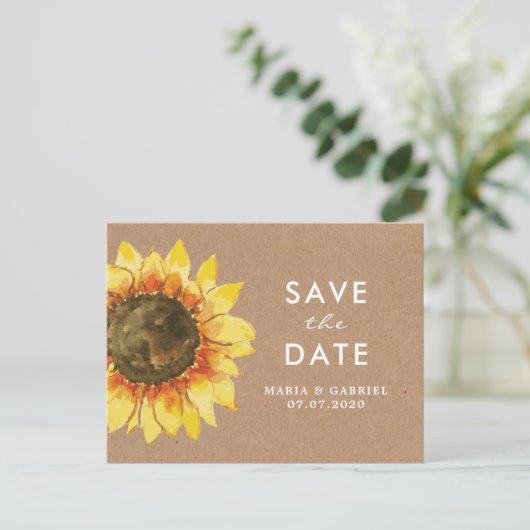 Invitation Carte Postale Tournesol rustique. Mariage champêtre Enregistrez  (Debout devant)