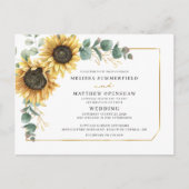 Invitation Carte Postale Tournesol vert Mariage géométrique (Devant)