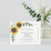 Invitation Carte Postale Tournesol vert Mariage géométrique (Debout devant)