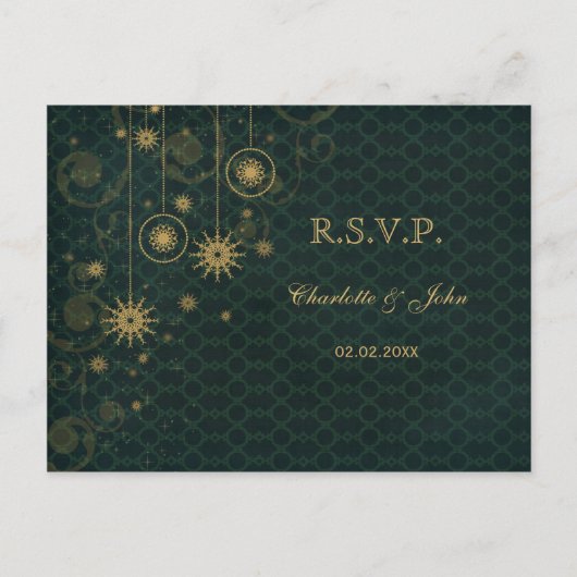 Invitation Carte Postale Tourteaux de neige rustiques en or vert Mariage d' (Devant)