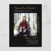 Invitation Carte Postale Toute année Black Gold Photo Anniversaire (Devant)