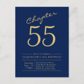 Invitation Carte Postale Toute année Blue Gold Script Anniversaire (Devant)