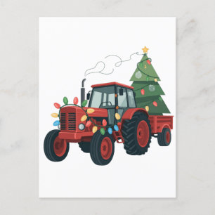 Invitation Carte Postale Tracteur avec remorque Père Noël Farm Farmer Noël