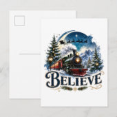 Invitation Carte Postale Train de Noël Croire (Devant / Derrière)