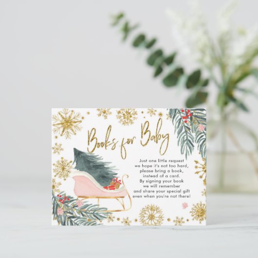 Invitation Carte Postale Traîneau rose oh quelle joie Livres d'hiver pour b (Debout devant)