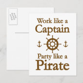 Invitation Carte Postale Travailler Comme Une Partie Capitaine Comme Un Pir (Devant / Derrière)