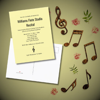 Invitation Carte Postale Treble Clef Flute Music Considérant Simple Concert