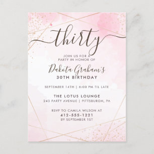 Invitation Carte Postale Trente Script Aquarelle rose fête d'anniversaire
