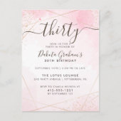 Invitation Carte Postale Trente Script Aquarelle rose fête d'anniversaire (Devant)