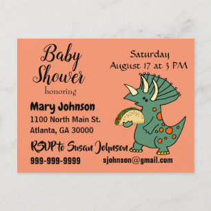 Invitation Carte Postale Triceratops drôle mangeant le baby shower de taco
