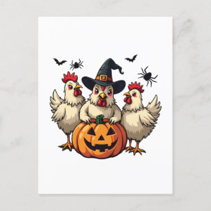 Invitation Carte Postale Trois Éffrayant Halloween Poulet Farmer Chaud d'au