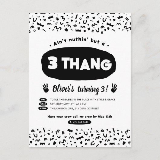 Invitation Carte Postale Trois thang, 90s Hip hop Anniversaire Fête Invitat (Devant)