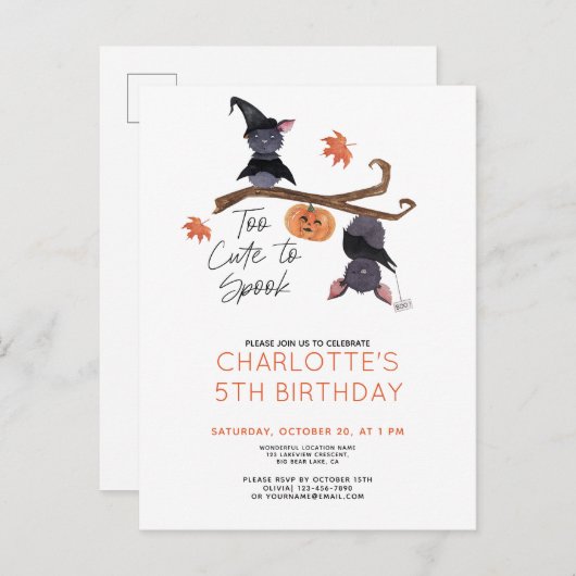 Invitation Carte Postale Trop mignon pour parler d'aquarelle chauves-souris (Devant / Derrière)