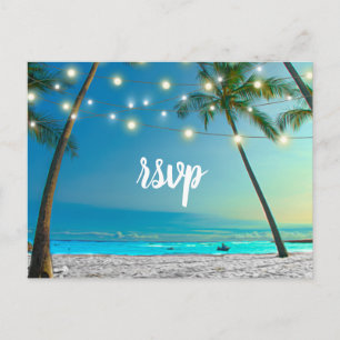 Invitation Carte Postale Tropical Beach Palms String Lights Adresse de reto