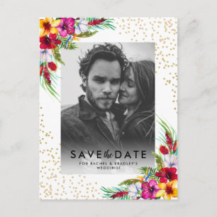 Invitation Carte Postale Tropical Floral Or Photo de Mariage Save the Date