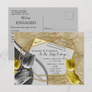Invitation Carte Postale Tulipes gris et jaune sur la texture.