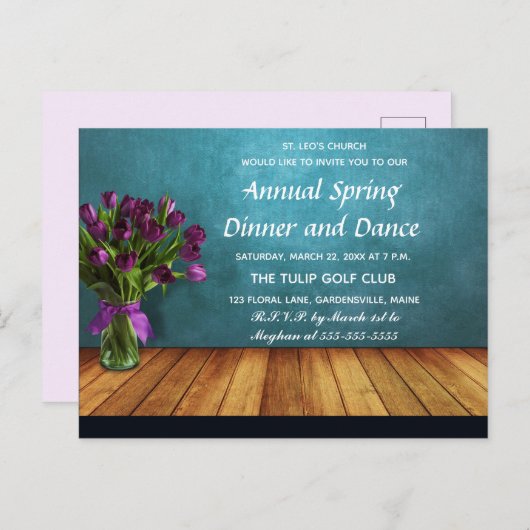 Invitation Carte Postale Tulipes modifiables dans un Jar Spring Dinner Invi (Devant / Derrière)