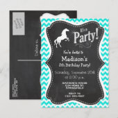Invitation Carte Postale Turquoise, Aqua Color Chevron; Equestre (Devant / Derrière)