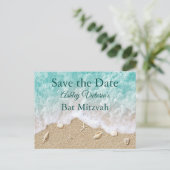Invitation Carte Postale Turquoise Beach Waves Bat Mitzvah Save the Date (Debout devant)
